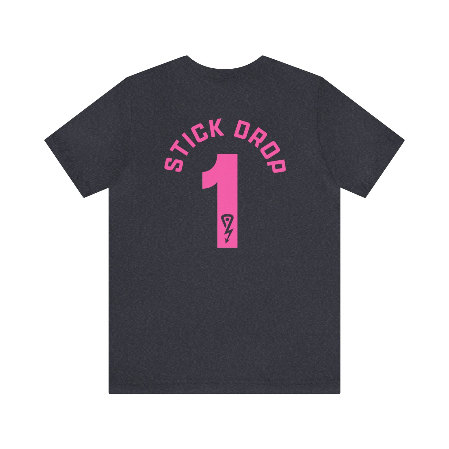 Heather Navy Short Sleeve T-shirt with hot pink Stick Drop Lax logo