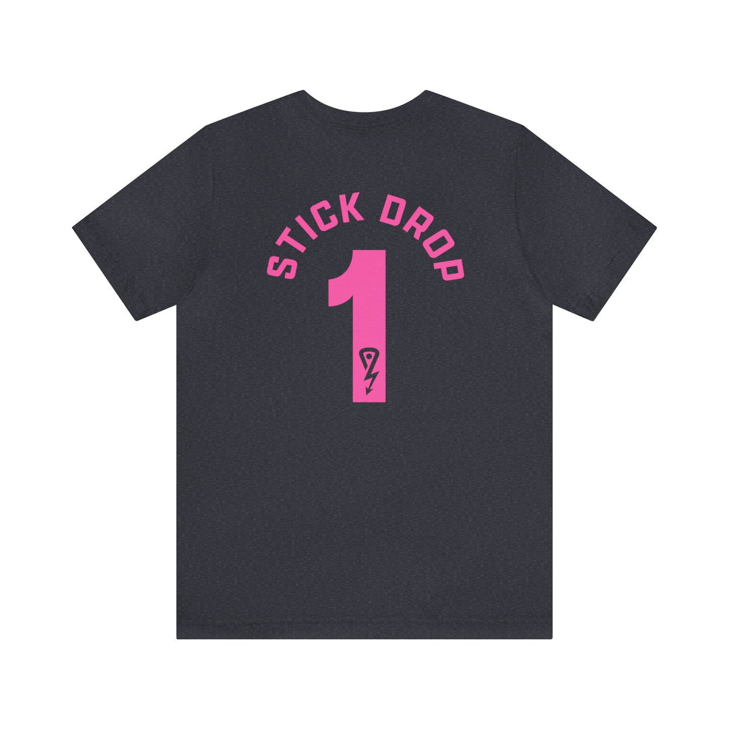 Heather Navy Short Sleeve T-shirt  with hot pink Stick Drop Lax logo