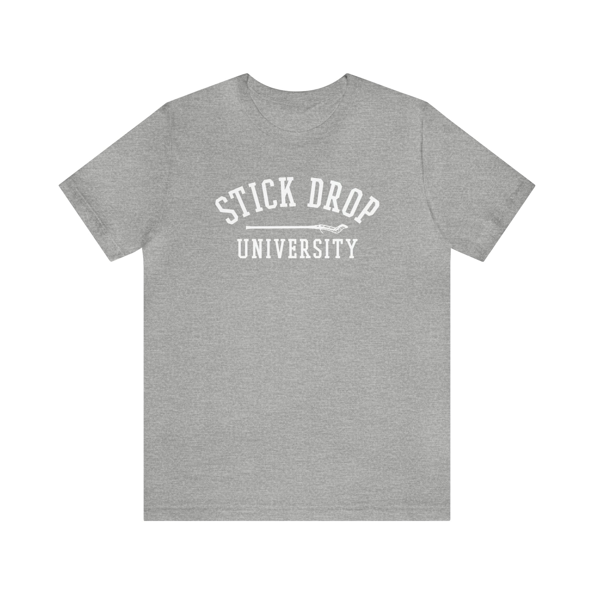 Grey Stick Drop University T-shirt with white lettering